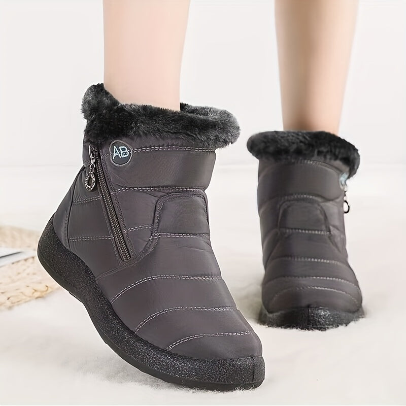 Women's Warm Faux Fur Lined Snow Boots, Winter Side Zipper Ankle Boots, Women's Footwear