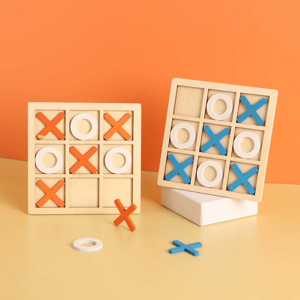 10 Piece Premium Solid Wooden Tic Tac Toe Board Game, Perfect For Backyard Entertainment, Classic Coffee Table Home Game Christmas 、Halloween 、Thanksgiving gifts!