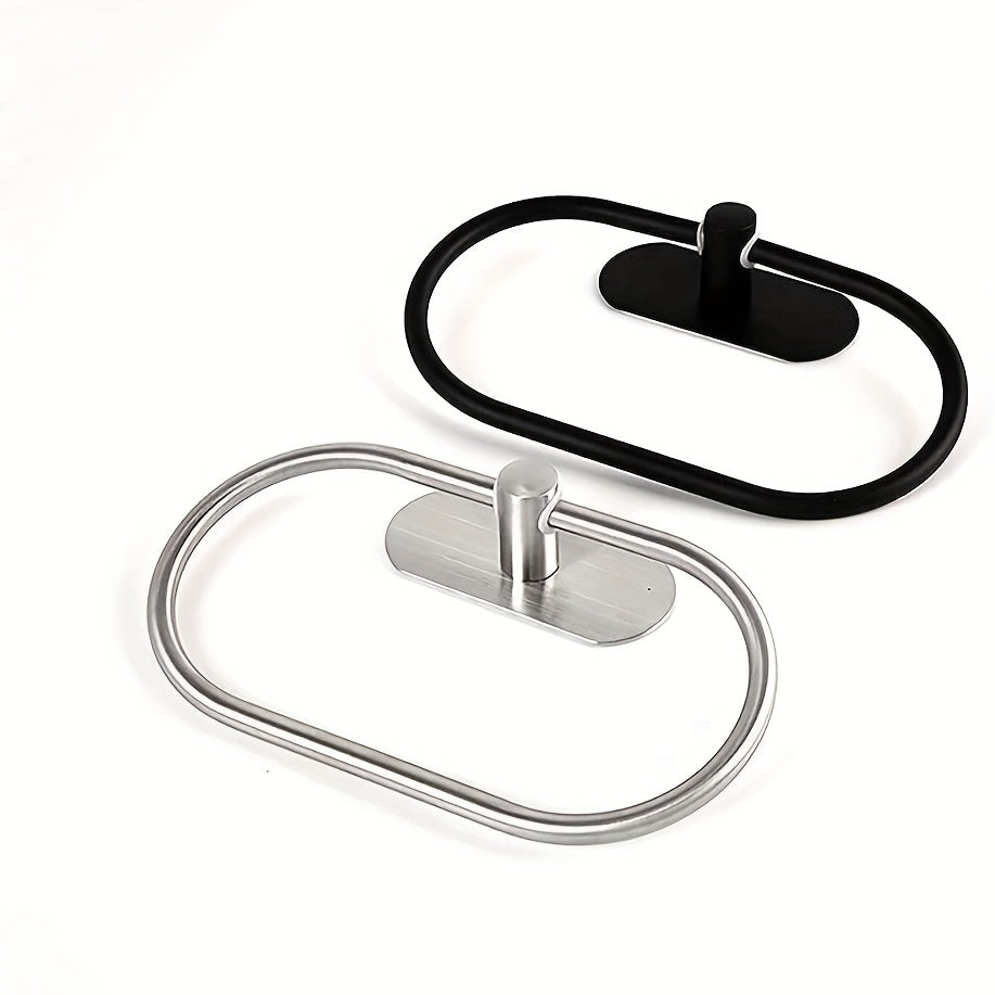 1pc Self Adhesive Towels Rack, Bathroom Towel Ring Holder, Dishcloth Holder Without Drilling, Stainless Steel Towel Ring, Bathroom Accessories