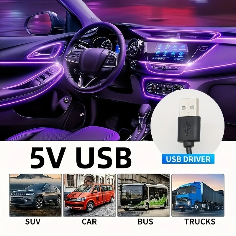 5M Car Environment El Wire LED USB Flexible Neon Interior Lights Assembly RGB Light For Automotive Decoration Lighting Accessories