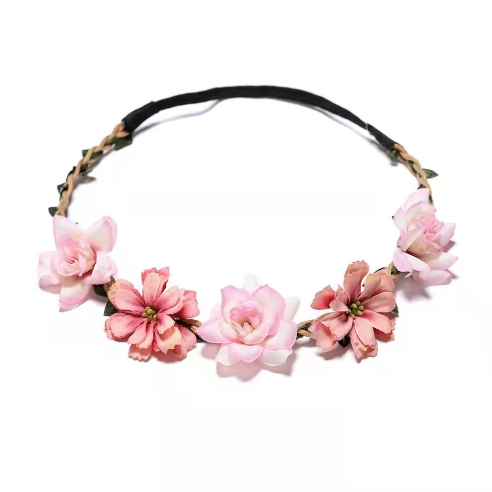 New Women's and Girls' Silk Flower Headband with Small Prayer Flag and Rose Headband for Wedding Photography and Travel Hair Accessories