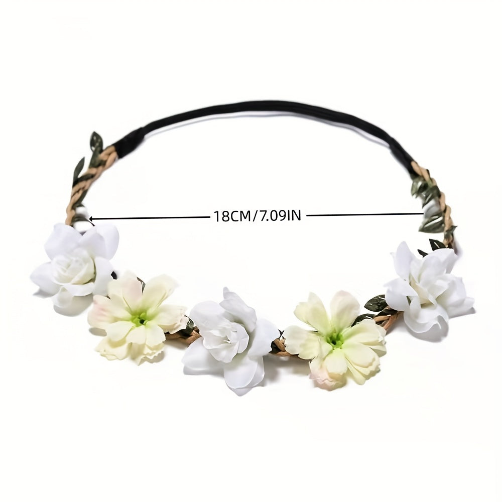 New Women's and Girls' Silk Flower Headband with Small Prayer Flag and Rose Headband for Wedding Photography and Travel Hair Accessories