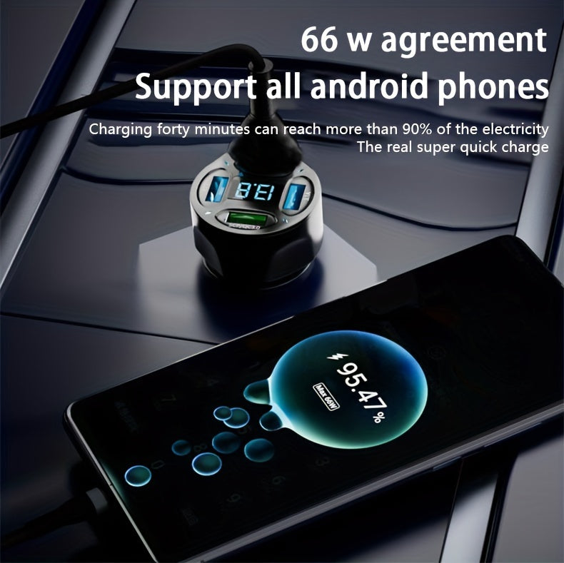 120W Car Charger Fast Charging 4 Usb Digital Display Car Fast Charger 4-in-1 PD Mobile Phone Charging Head 7AQC3.0 Car Phone Adapter Car Accessories