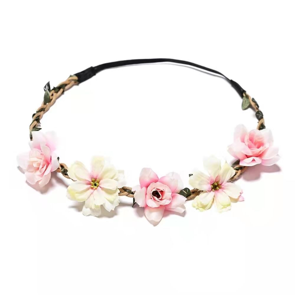 New Women's and Girls' Silk Flower Headband with Small Prayer Flag and Rose Headband for Wedding Photography and Travel Hair Accessories