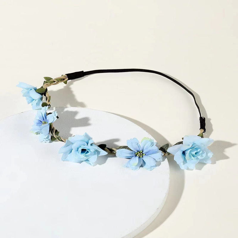 New Women's and Girls' Silk Flower Headband with Small Prayer Flag and Rose Headband for Wedding Photography and Travel Hair Accessories