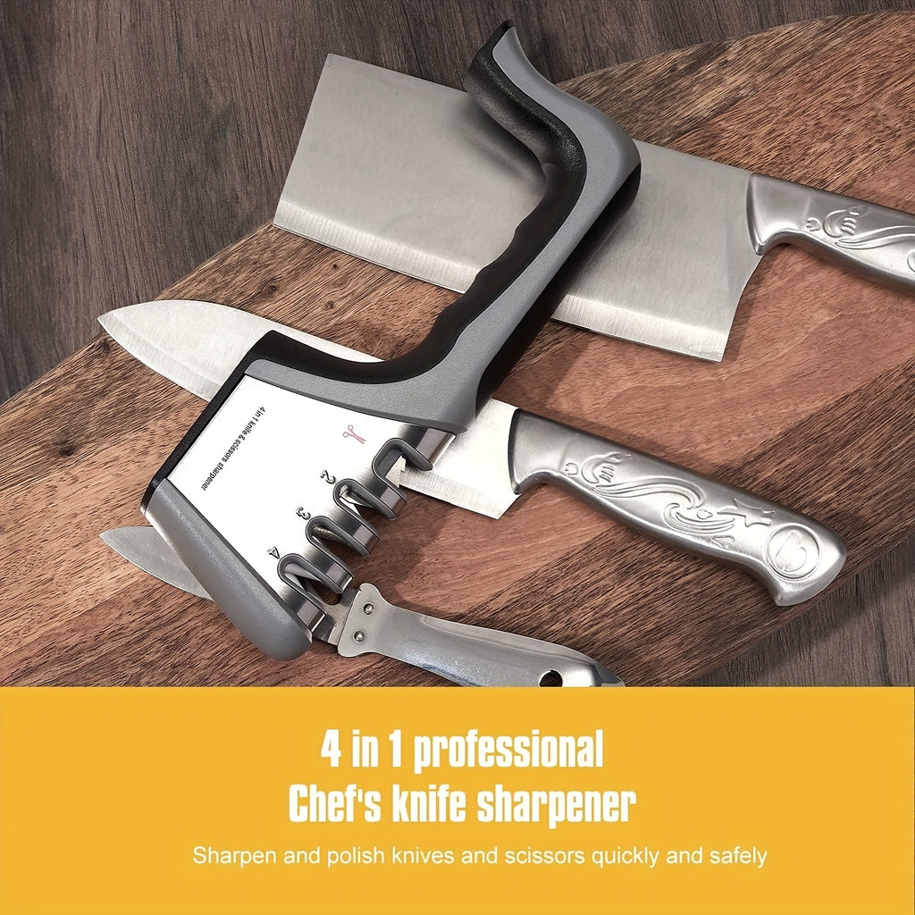 1pc, Knife Sharpening, Knife Sharpener, 4-in-1 Knife Sharpener, The Original Premium Polished Blades, Suitable For Ceramic And Steel Knives, Scissors, Kitchen Utensils, Apartment Essentials, College Dorm Essentials, Back To S