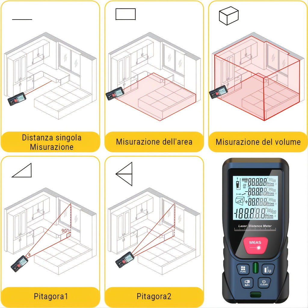 Laser Measuring Device, 165-foot Digital Line Laser Rangefinder, With 2 Bubble Levels, M/in/Ft Unit Switching Backlit LCD, Portable Measuring Distance, Measuring Area, Measuring Volume (50.29 Meter)