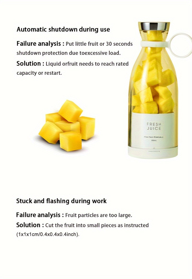 Portable Electric Wireless Mini Fruit Blender Juicer , 350ML , Perfect for On-the Go!