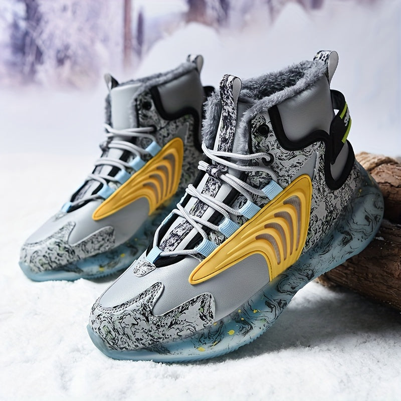 Men's 2023 New Snow Boots, Warm Fleece Cozy Non-slip Ankle Boots Plush Comfy Outdoor Shoes Walking Sneakers, Winter