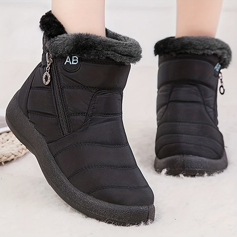 Women's Warm Faux Fur Lined Snow Boots, Winter Side Zipper Ankle Boots, Women's Footwear