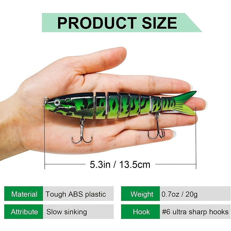 Multi-Jointed Swimbait Crank Bait - Slow Sinking Bionic Artificial Bait for Freshwater and Saltwater Trout and Bass Fishing - 10g/13.5cm - Includes Fishing Accessories