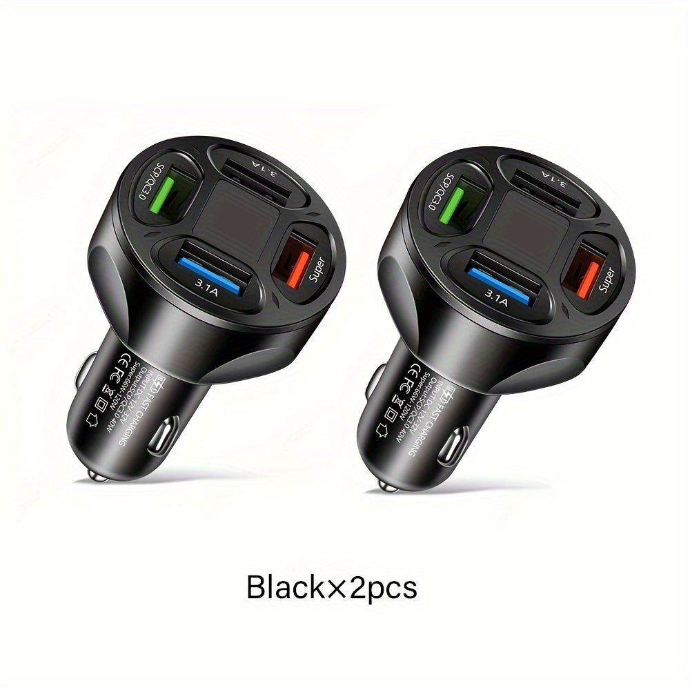 120W Car Charger Fast Charging 4 Usb Digital Display Car Fast Charger 4-in-1 PD Mobile Phone Charging Head 7AQC3.0 Car Phone Adapter Car Accessories