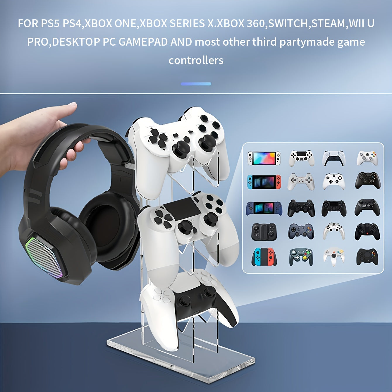 Universal 3-layer Controller Stand & Headphone Stand Game Accessories For PS5 PS4 Storage Stand, Controller Holder Headset Stand Game Accessory