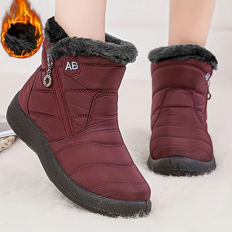 Women's Warm Faux Fur Lined Snow Boots, Winter Side Zipper Ankle Boots, Women's Footwear