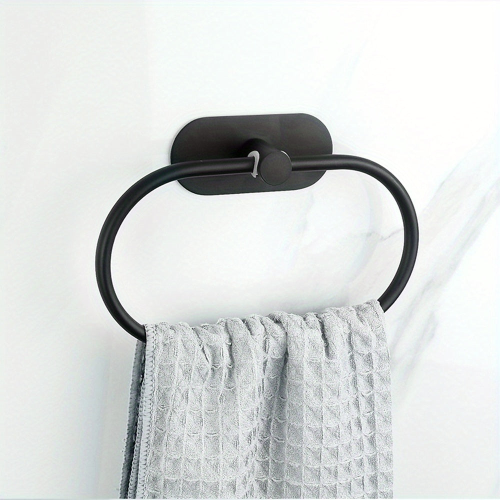1pc Self Adhesive Towels Rack, Bathroom Towel Ring Holder, Dishcloth Holder Without Drilling, Stainless Steel Towel Ring, Bathroom Accessories