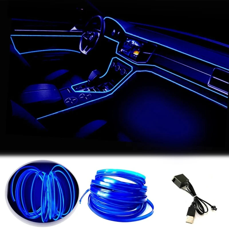 5M Car Environment El Wire LED USB Flexible Neon Interior Lights Assembly RGB Light For Automotive Decoration Lighting Accessories