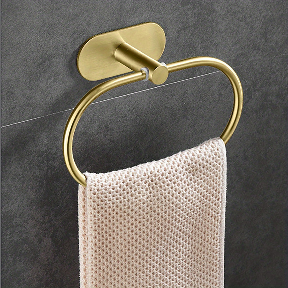 1pc Self Adhesive Towels Rack, Bathroom Towel Ring Holder, Dishcloth Holder Without Drilling, Stainless Steel Towel Ring, Bathroom Accessories