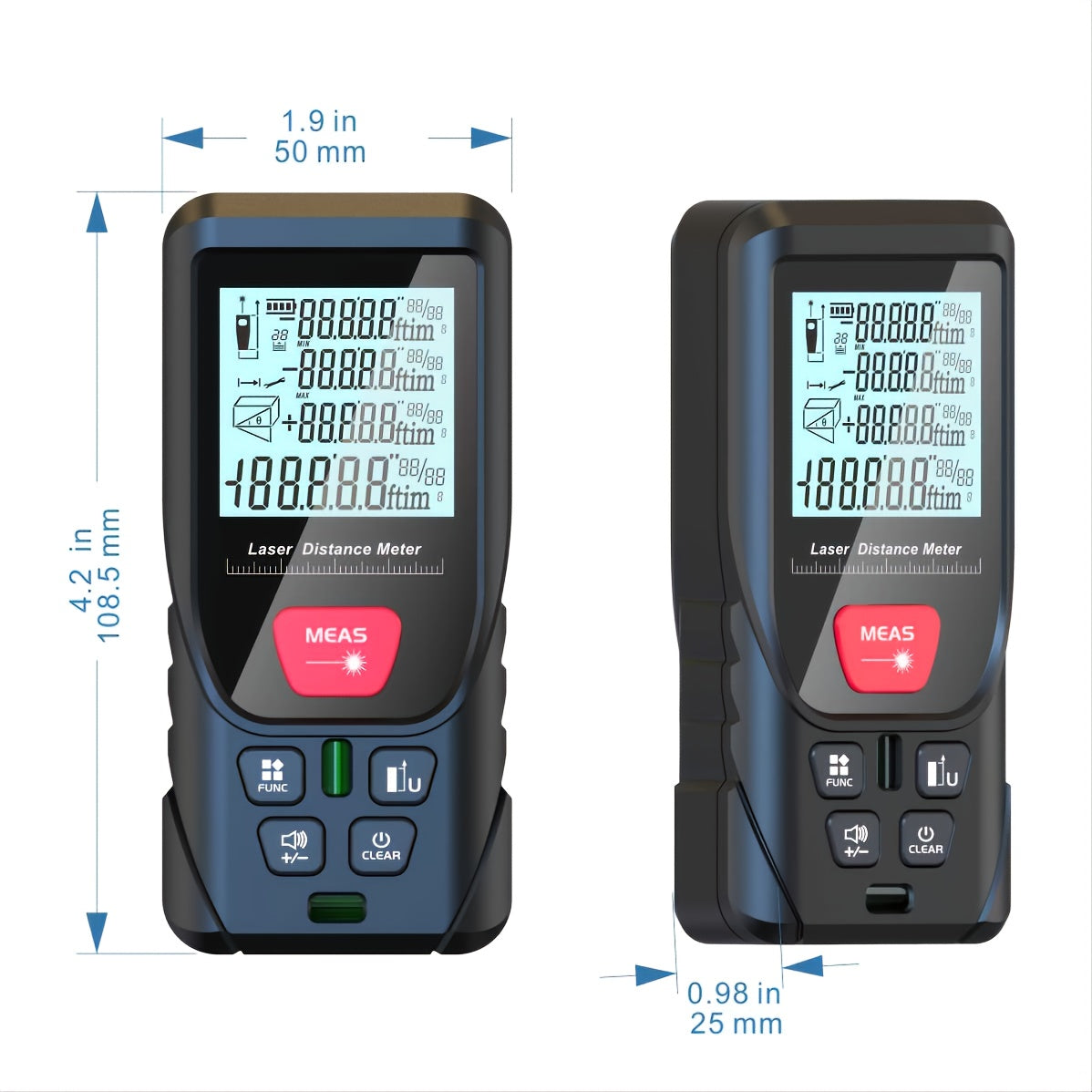 Laser Measuring Device, 165-foot Digital Line Laser Rangefinder, With 2 Bubble Levels, M/in/Ft Unit Switching Backlit LCD, Portable Measuring Distance, Measuring Area, Measuring Volume (50.29 Meter)