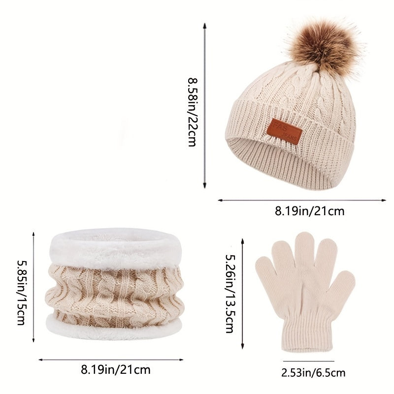 3pcs Cozy Knitted Thermal Beanie Hat, Gloves & Scarf Set for Girls Accessories - Winter Warmth Essentials for 1-5 Years Old Kids - Ideal Gift Choice for Boys and Girls