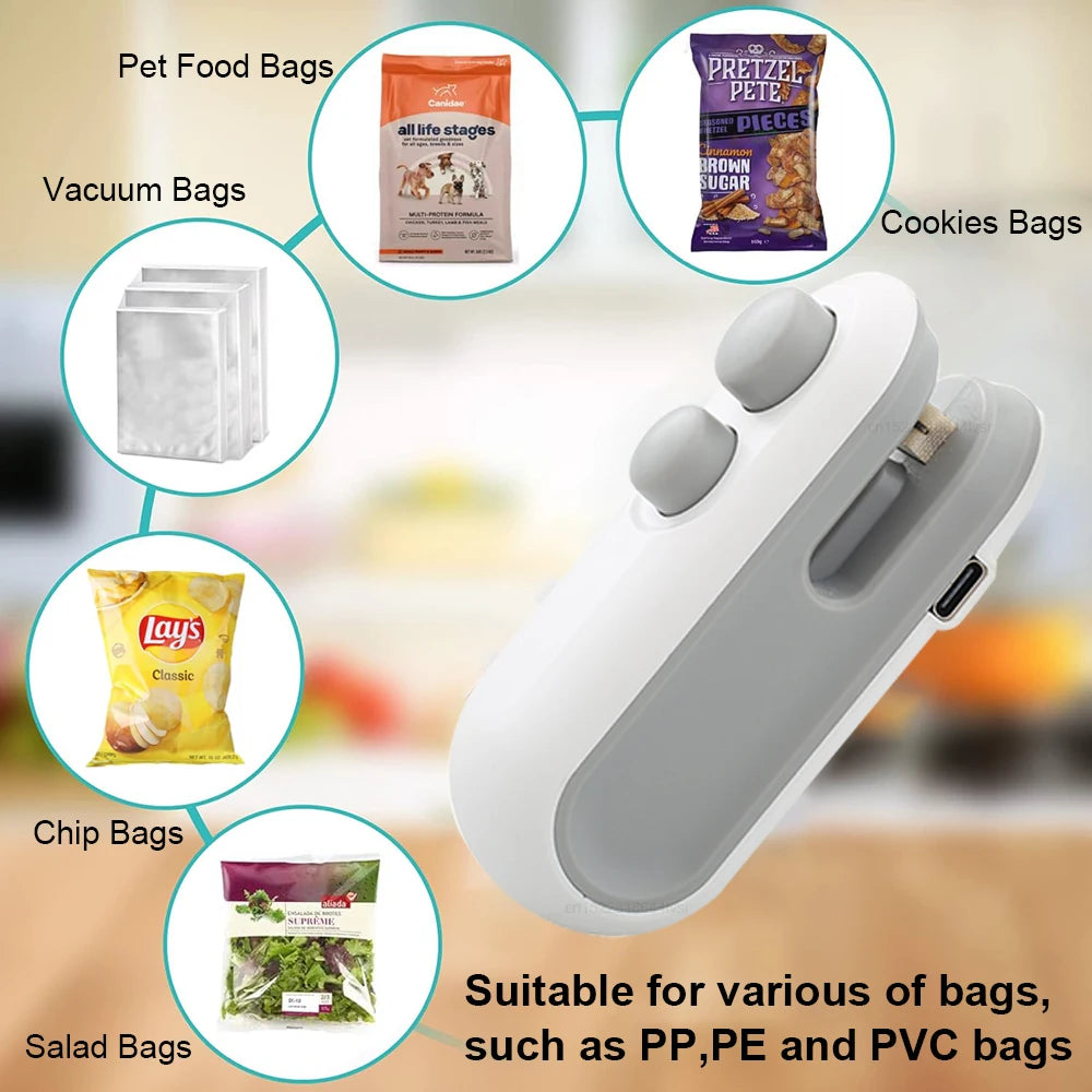 Handheld Bag Sealer Mini Heat Vacuum Food Sealer with Cutter and Magnet 2 in 1 Bag Sealer for Plastic Bags Snacks Food Storage