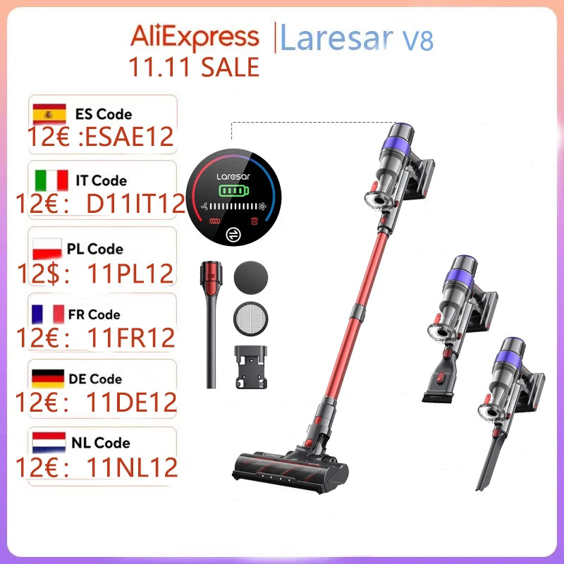 LARESAR V8 48Kpa 500W Cordless Vacuum Cleaner Elite 8 Car 60 Mins Home Appliance Wireless Removable Battery NEW Brushless motor