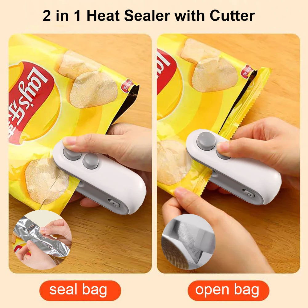 Handheld Bag Sealer Mini Heat Vacuum Food Sealer with Cutter and Magnet 2 in 1 Bag Sealer for Plastic Bags Snacks Food Storage