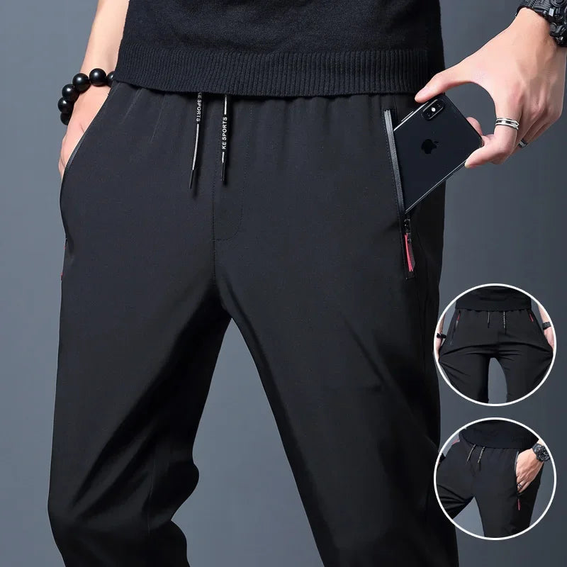 Men's Casual Pants Straight Slim Fit Elastic Waist Jogger Korean Classic Blue Black Gray Male Brand Trousers Plus Size