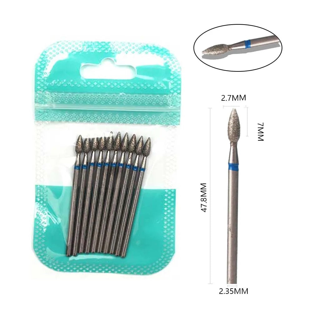 10pcs Diamond Milling Cutter Nail Drill Bits Set For Manicure Accessory Pedicure Eletric Machine Nail Bit Brush Burr Tools