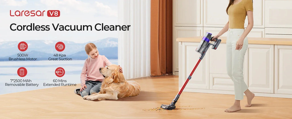 LARESAR V8 48Kpa 500W Cordless Vacuum Cleaner Elite 8 Car 60 Mins Home Appliance Wireless Removable Battery NEW Brushless motor