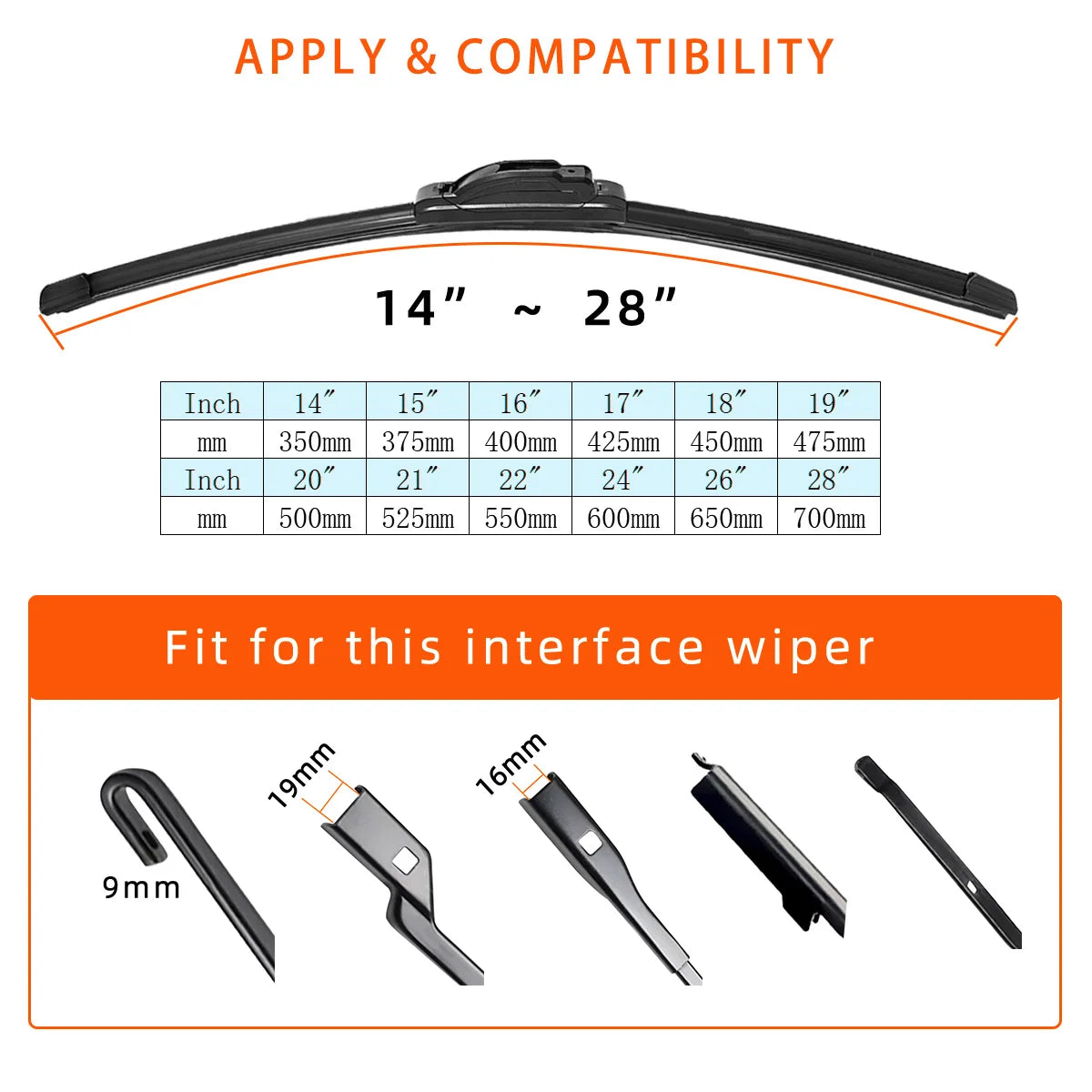 Suitable For Car Front Windshield J/U-Shaped 11 Layer Rubber Strip Wiper Blades 14 "15" 16 "17" 18 "19" 20 "21" 22 "24" 26 "28"