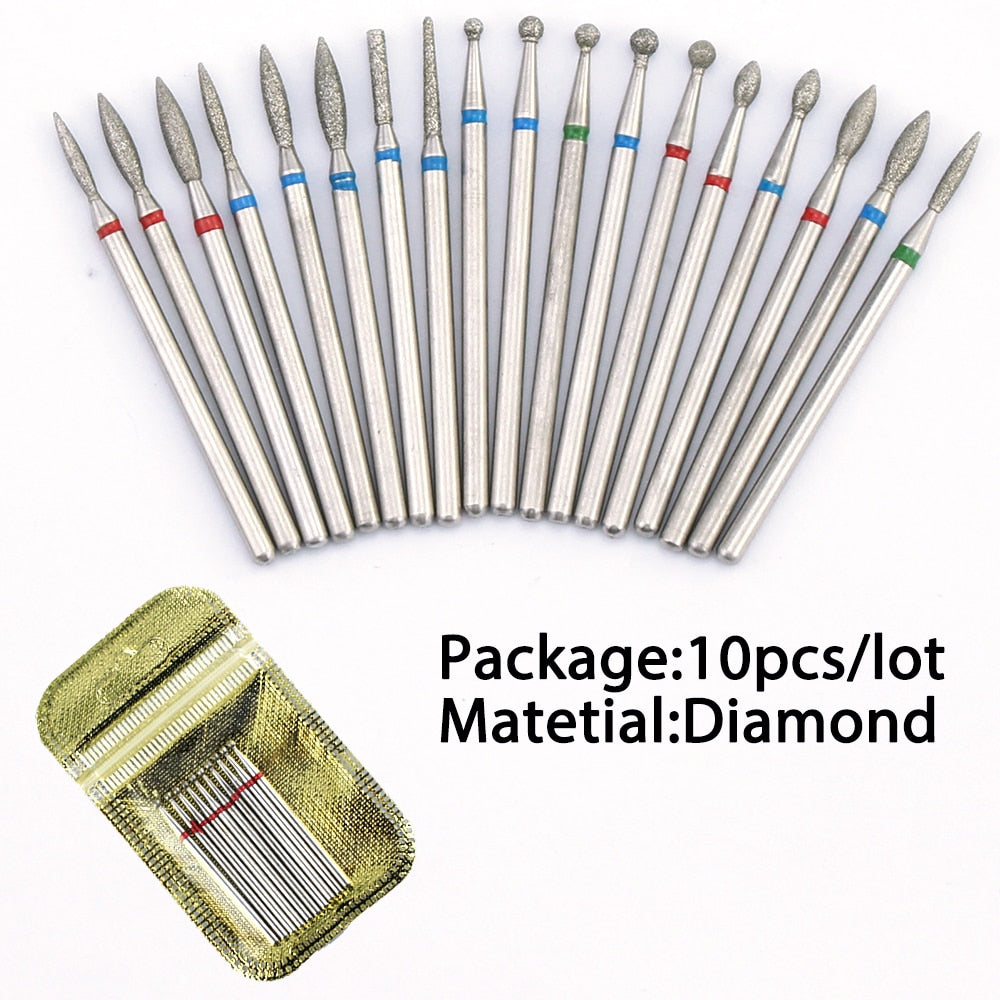 10pcs Diamond Milling Cutter Nail Drill Bits Set For Manicure Accessory Pedicure Eletric Machine Nail Bit Brush Burr Tools