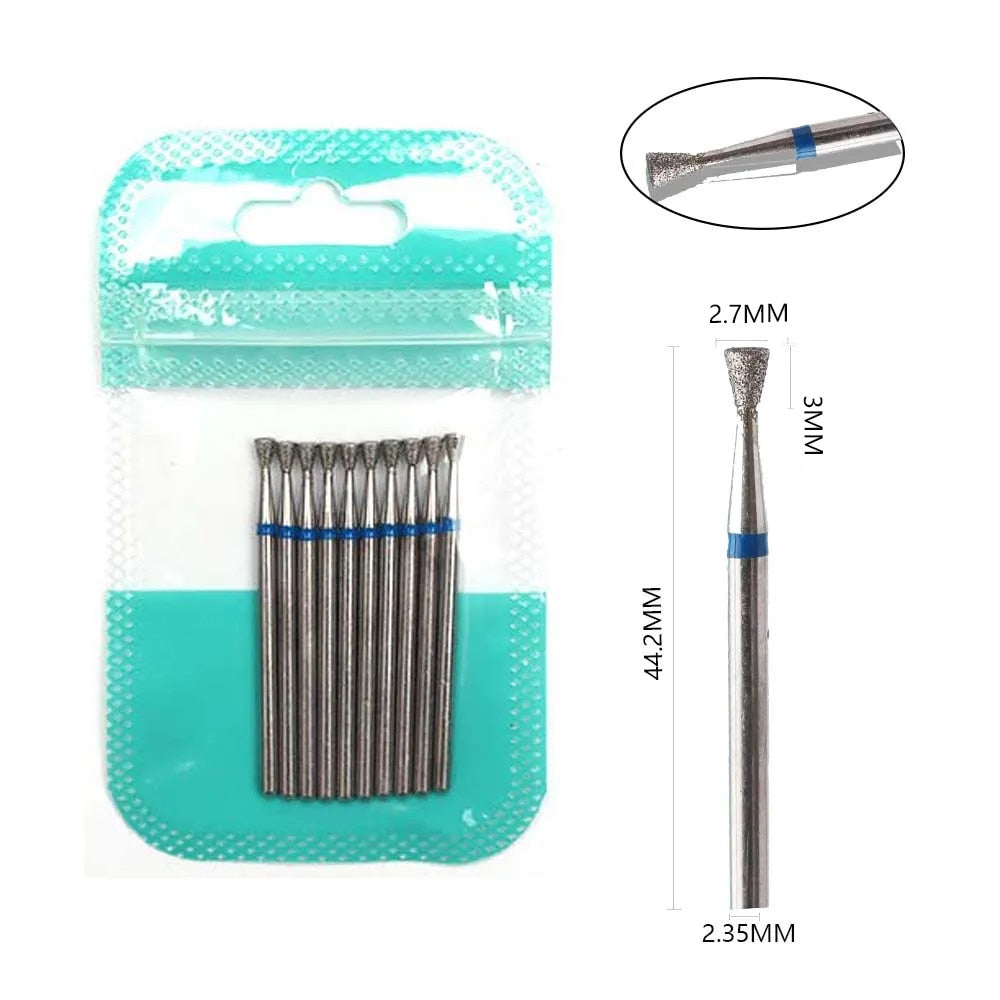 10pcs Diamond Milling Cutter Nail Drill Bits Set For Manicure Accessory Pedicure Eletric Machine Nail Bit Brush Burr Tools