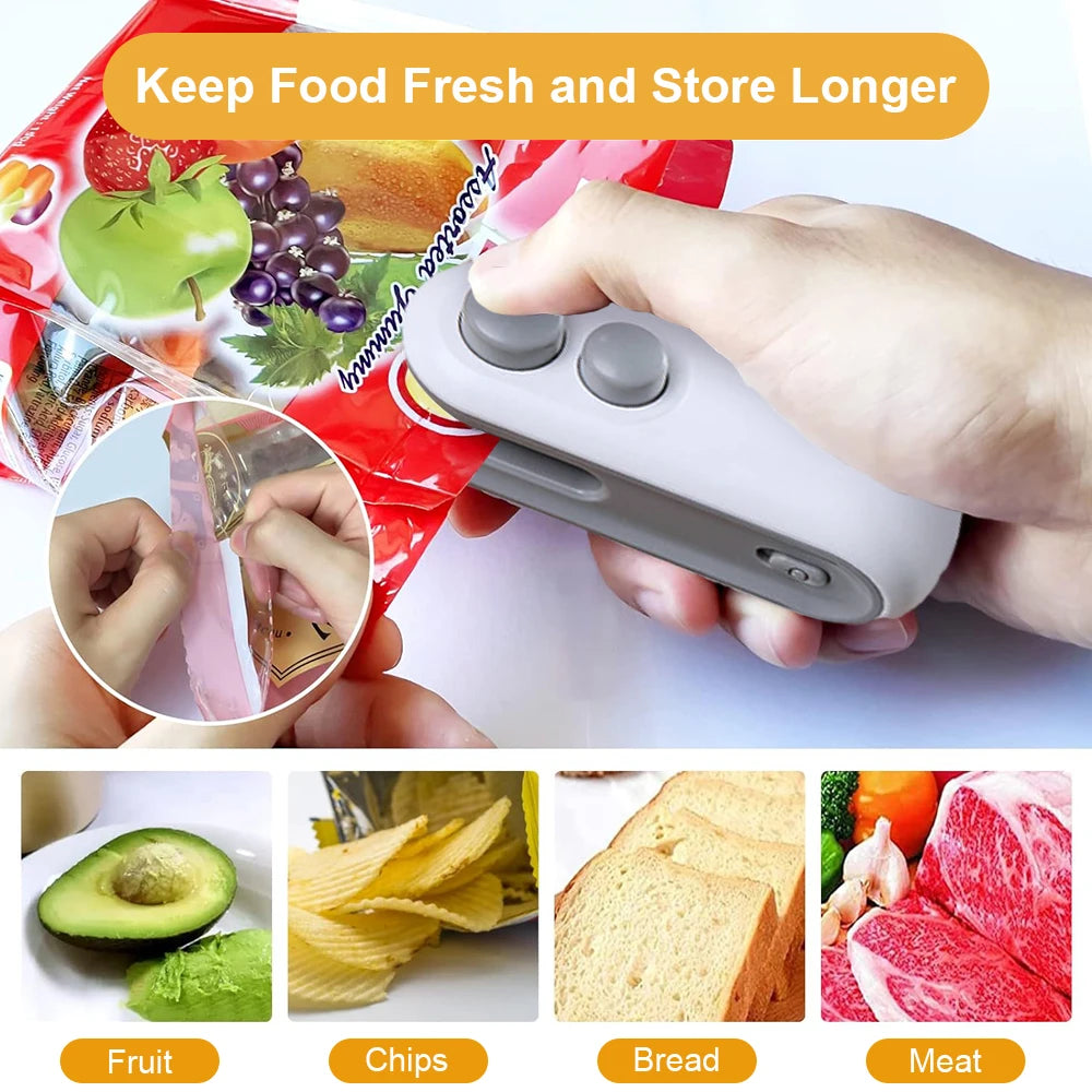 Handheld Bag Sealer Mini Heat Vacuum Food Sealer with Cutter and Magnet 2 in 1 Bag Sealer for Plastic Bags Snacks Food Storage