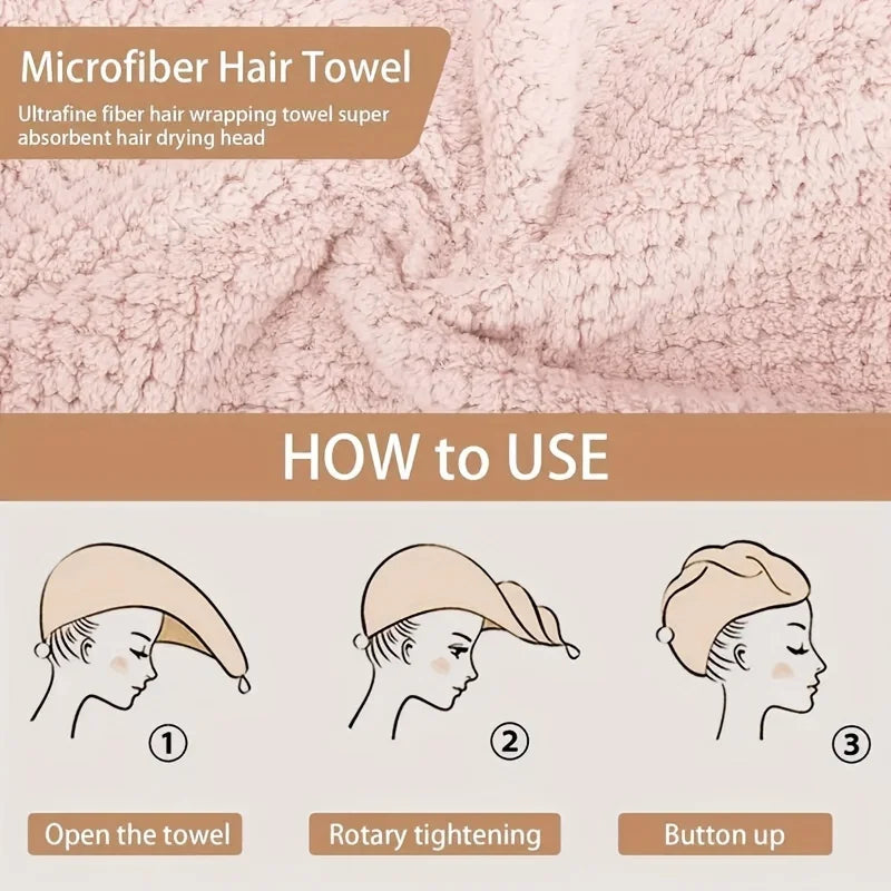 Microfibre Hair Towel Wrap - Quick-Drying, Ultra-Absorbent, Gently Cares for Frizzy or Damaged Hair, Hair Dryer Cap for Women