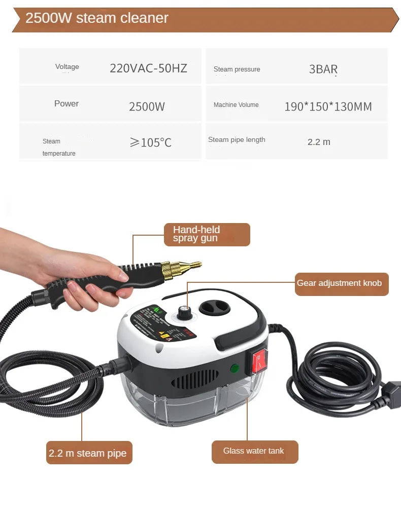 2500W Portable Steam Cleaner High Temperature Sterilization Pressure Jet Washer Machine for Home Car Kitchen Air Conditioner