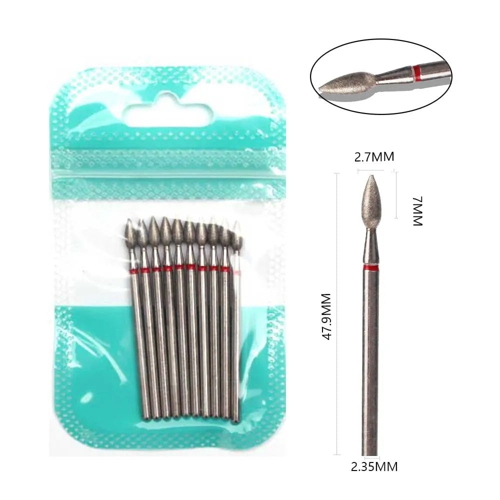 10pcs Diamond Milling Cutter Nail Drill Bits Set For Manicure Accessory Pedicure Eletric Machine Nail Bit Brush Burr Tools