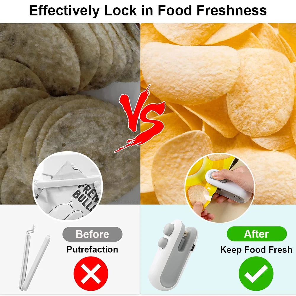 Handheld Bag Sealer Mini Heat Vacuum Food Sealer with Cutter and Magnet 2 in 1 Bag Sealer for Plastic Bags Snacks Food Storage