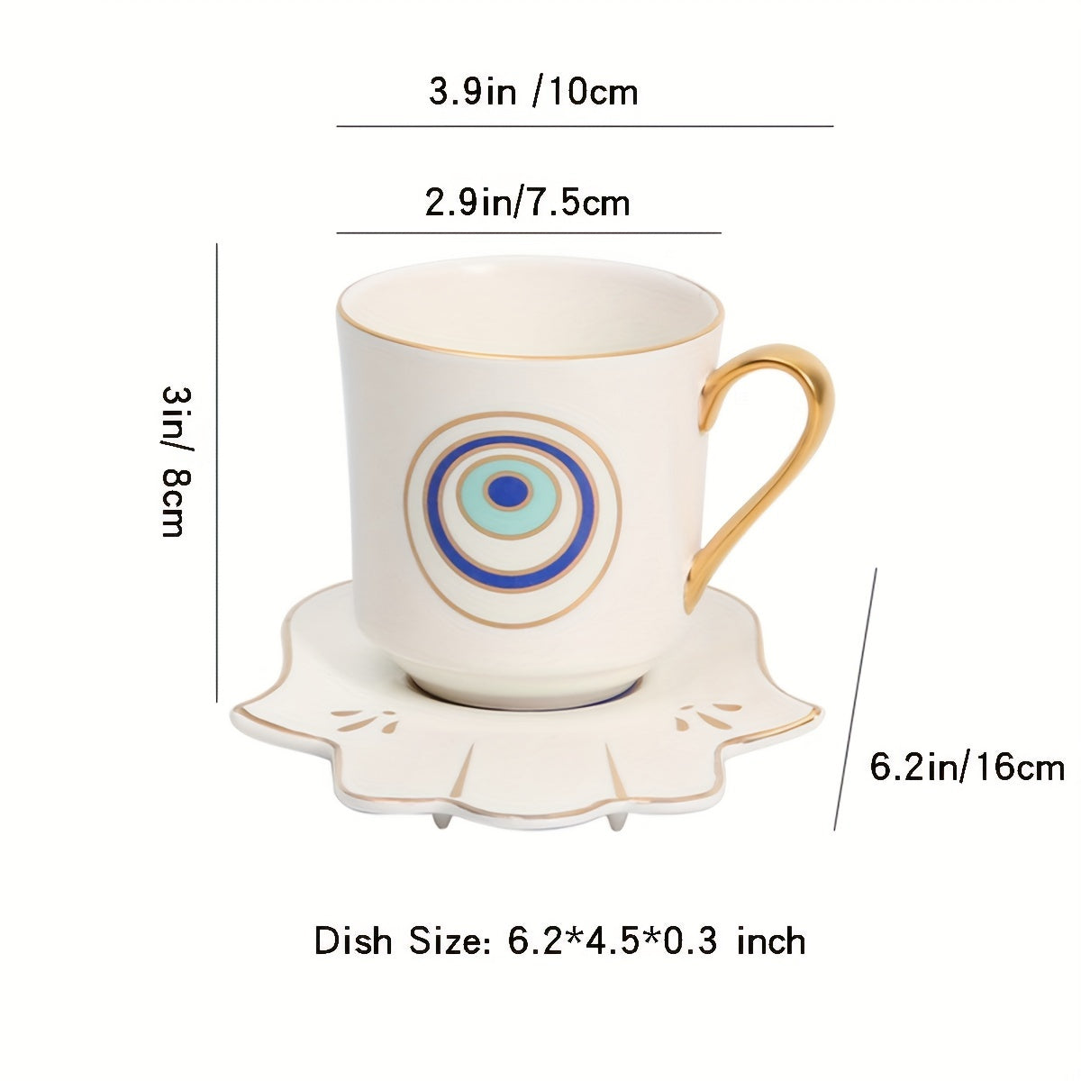 2pcs, Evil Eye Cups Ceramic Coffee Mug And Plate Set, Hamsa Cute Cup And Saucer, Tea Coffee Cups, Bone Ceramic Beautiful Tea Cup With Matching Saucers-Eye, Drinkware, Tea Accessories, Coffee Accessories, Weird Gadget Unusual