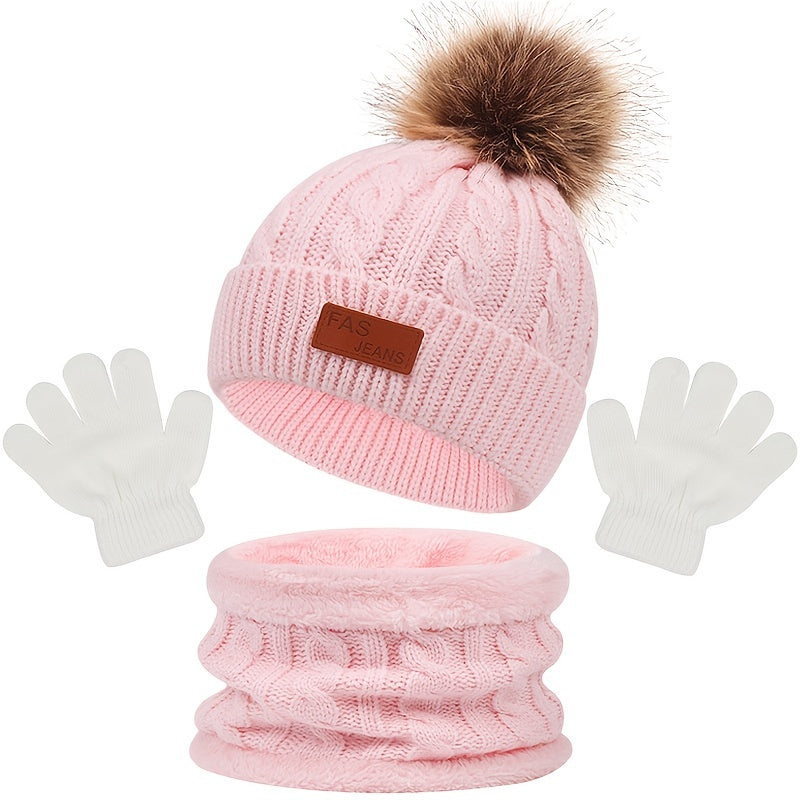 3pcs Cozy Knitted Thermal Beanie Hat, Gloves & Scarf Set for Girls Accessories - Winter Warmth Essentials for 1-5 Years Old Kids - Ideal Gift Choice for Boys and Girls