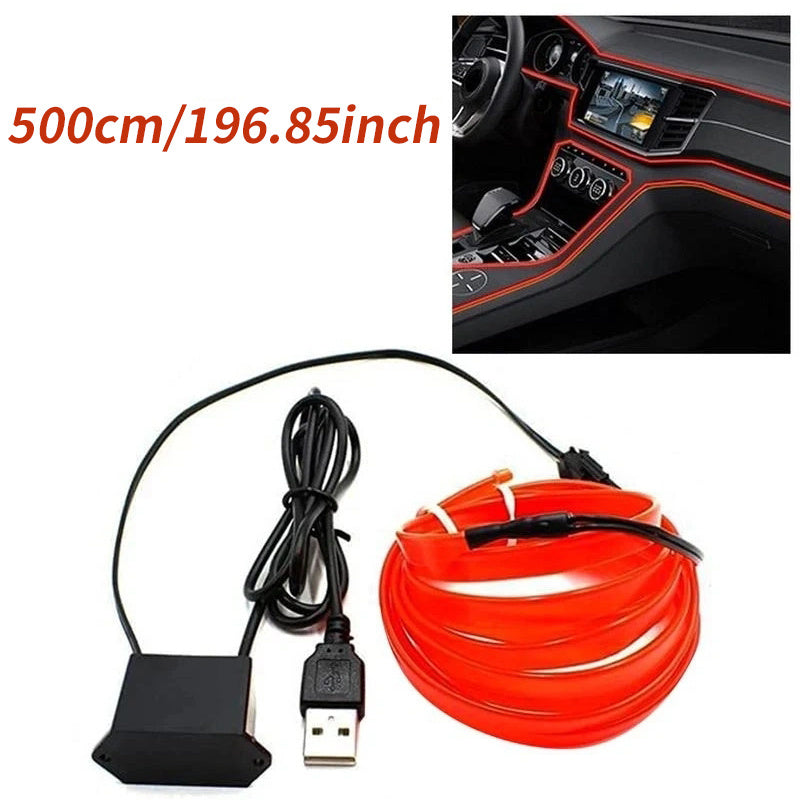 5M Car Environment El Wire LED USB Flexible Neon Interior Lights Assembly RGB Light For Automotive Decoration Lighting Accessories