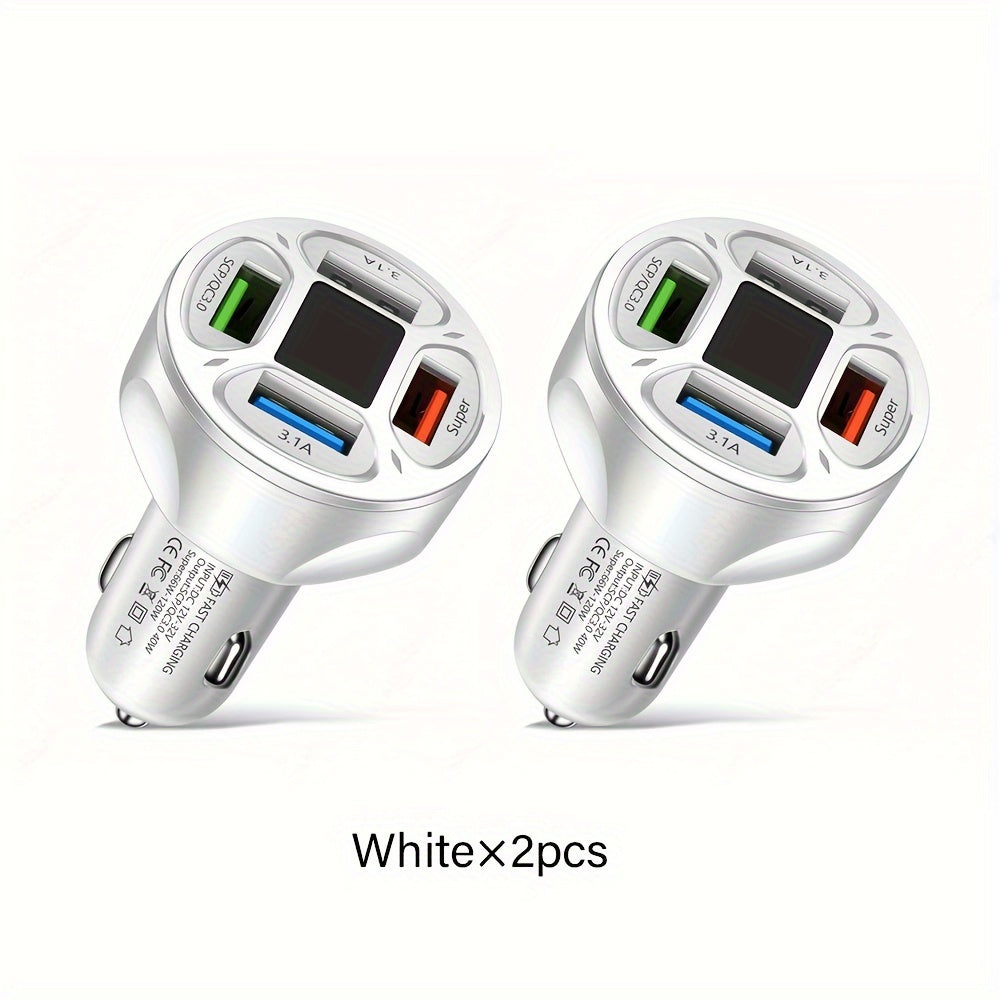 120W Car Charger Fast Charging 4 Usb Digital Display Car Fast Charger 4-in-1 PD Mobile Phone Charging Head 7AQC3.0 Car Phone Adapter Car Accessories