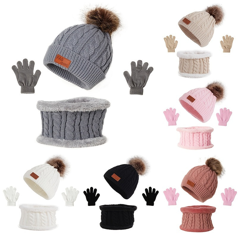3pcs Cozy Knitted Thermal Beanie Hat, Gloves & Scarf Set for Girls Accessories - Winter Warmth Essentials for 1-5 Years Old Kids - Ideal Gift Choice for Boys and Girls
