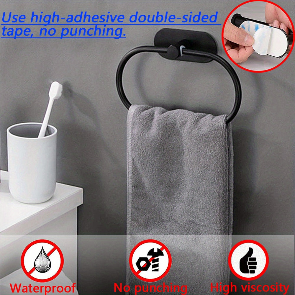 1pc Self Adhesive Towels Rack, Bathroom Towel Ring Holder, Dishcloth Holder Without Drilling, Stainless Steel Towel Ring, Bathroom Accessories