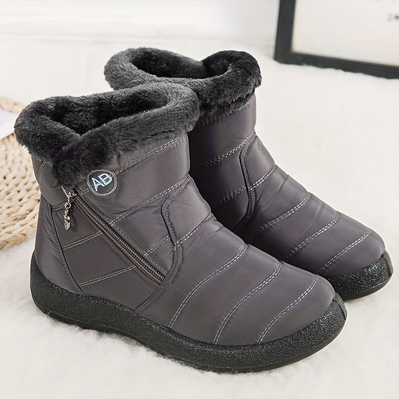 Women's Warm Faux Fur Lined Snow Boots, Winter Side Zipper Ankle Boots, Women's Footwear