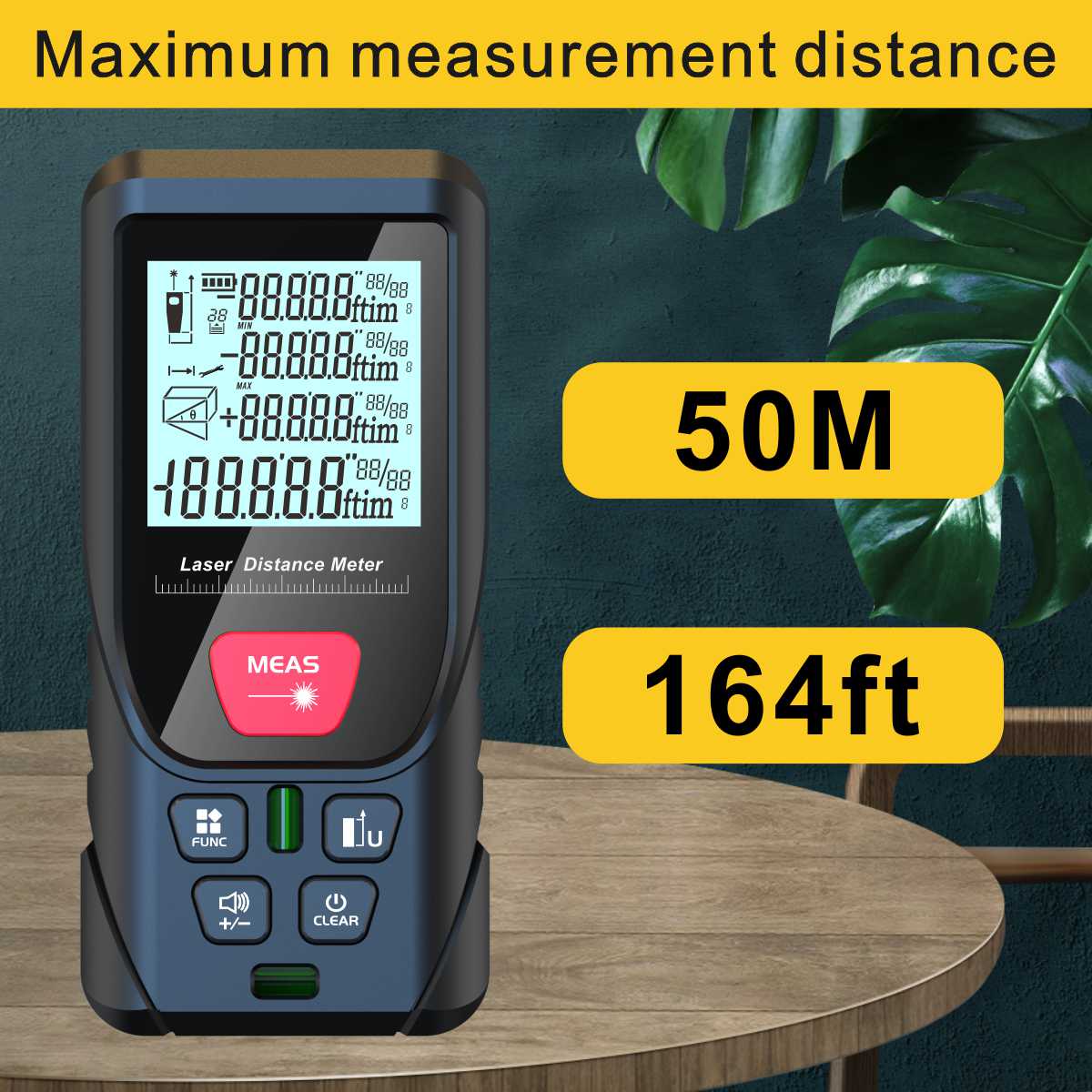 Laser Measuring Device, 165-foot Digital Line Laser Rangefinder, With 2 Bubble Levels, M/in/Ft Unit Switching Backlit LCD, Portable Measuring Distance, Measuring Area, Measuring Volume (50.29 Meter)