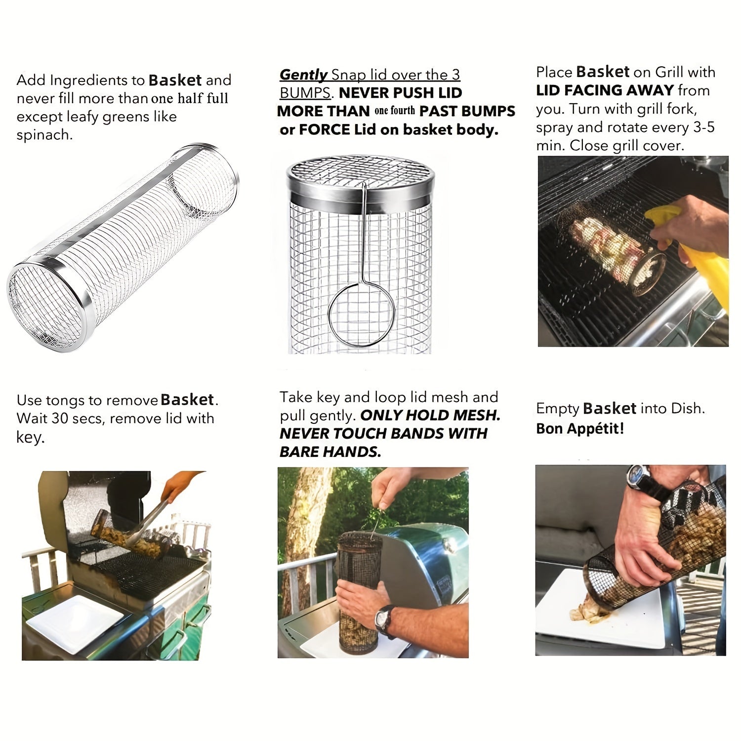 1/2pcs BBQ Rolling Grill Basket, Stainless Steel Grilled Cage, Round BBQ Grill Mesh For Vegetable Fries Fish, Portable Barbecue Cooking Grill Net, Grilling Baskets For  Outdoor Camping Grilling Rack, Camping Picnic Cookware K