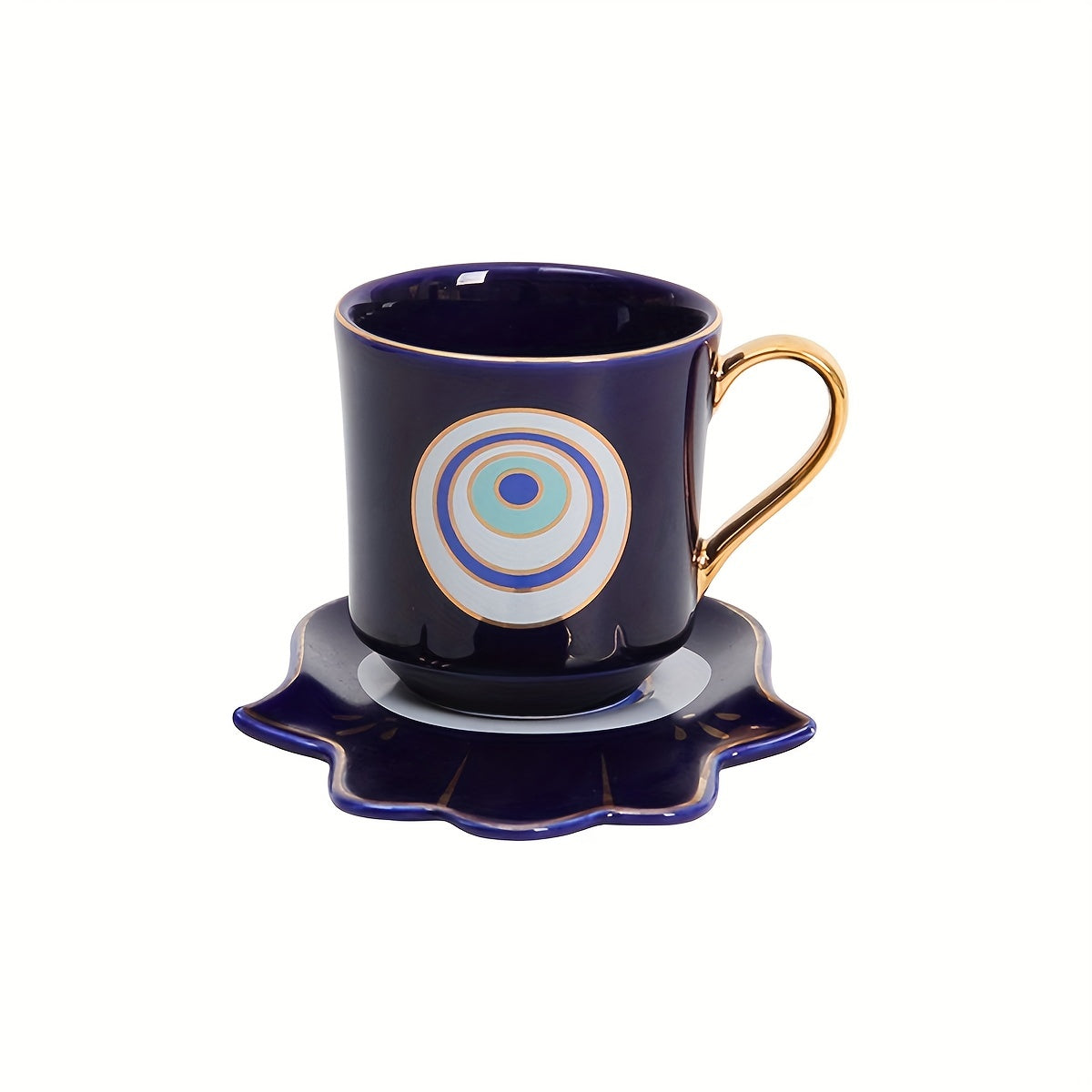 2pcs, Evil Eye Cups Ceramic Coffee Mug And Plate Set, Hamsa Cute Cup And Saucer, Tea Coffee Cups, Bone Ceramic Beautiful Tea Cup With Matching Saucers-Eye, Drinkware, Tea Accessories, Coffee Accessories, Weird Gadget Unusual