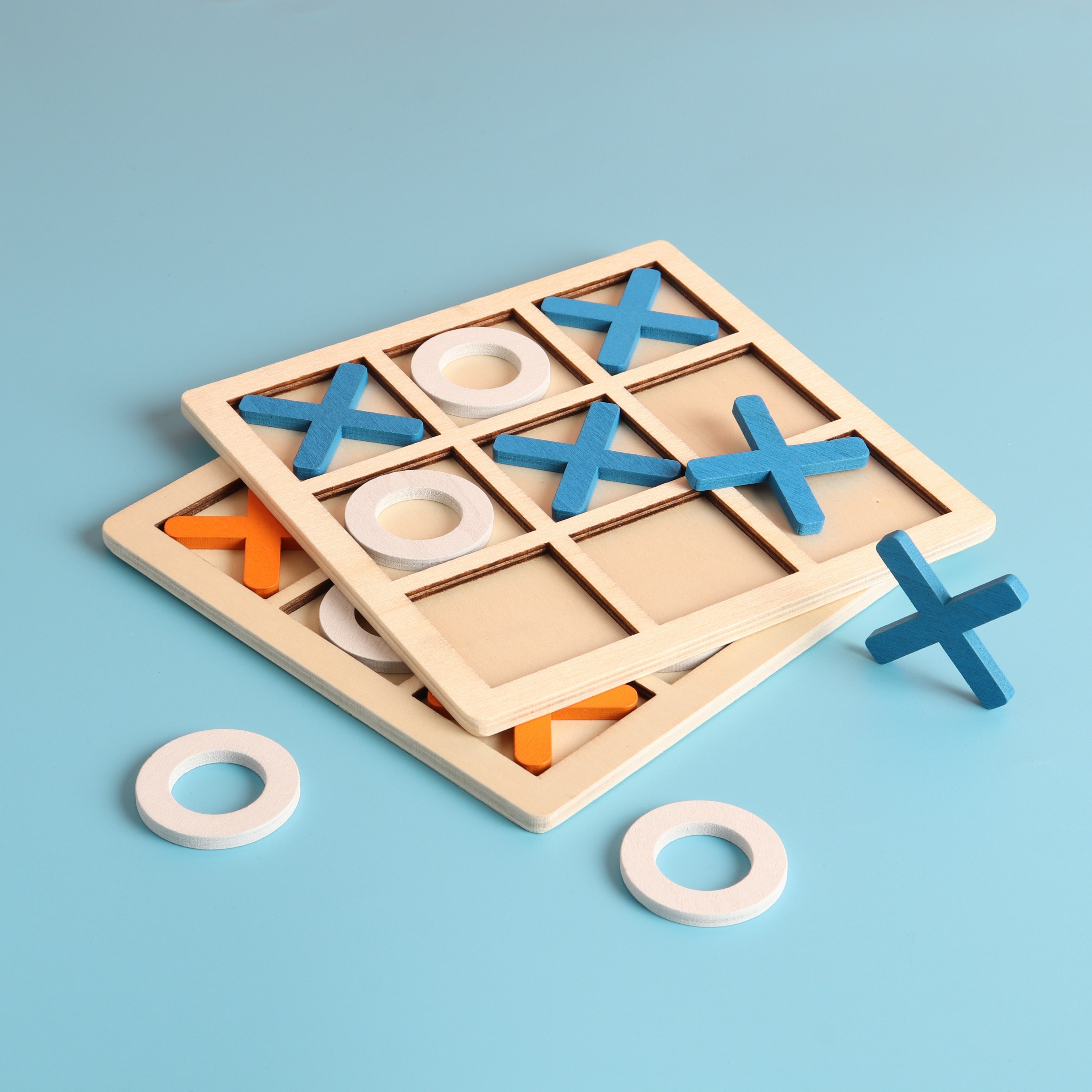 10 Piece Premium Solid Wooden Tic Tac Toe Board Game, Perfect For Backyard Entertainment, Classic Coffee Table Home Game Christmas 、Halloween 、Thanksgiving gifts!