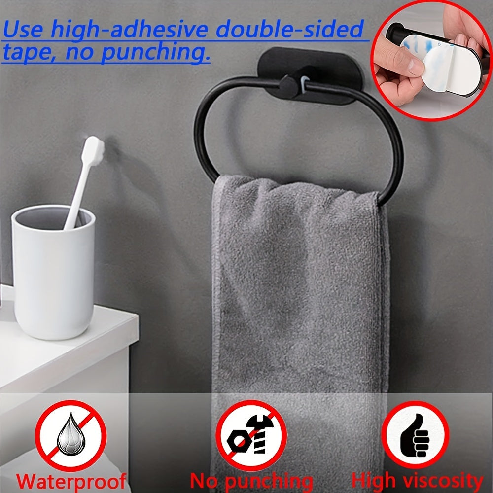 1pc Self Adhesive Towels Rack, Bathroom Towel Ring Holder, Dishcloth Holder Without Drilling, Stainless Steel Towel Ring, Bathroom Accessories
